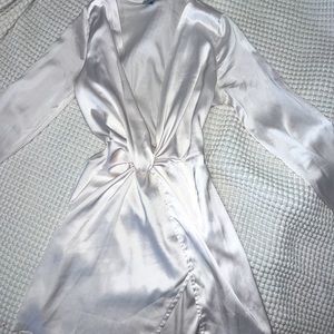 satin thigh slit dress